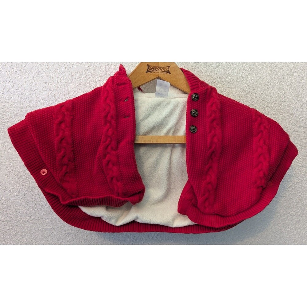 Carters Baby Girl Red Sweater Cape Shawl Button Faux Fur Hood 12 Months (290m)